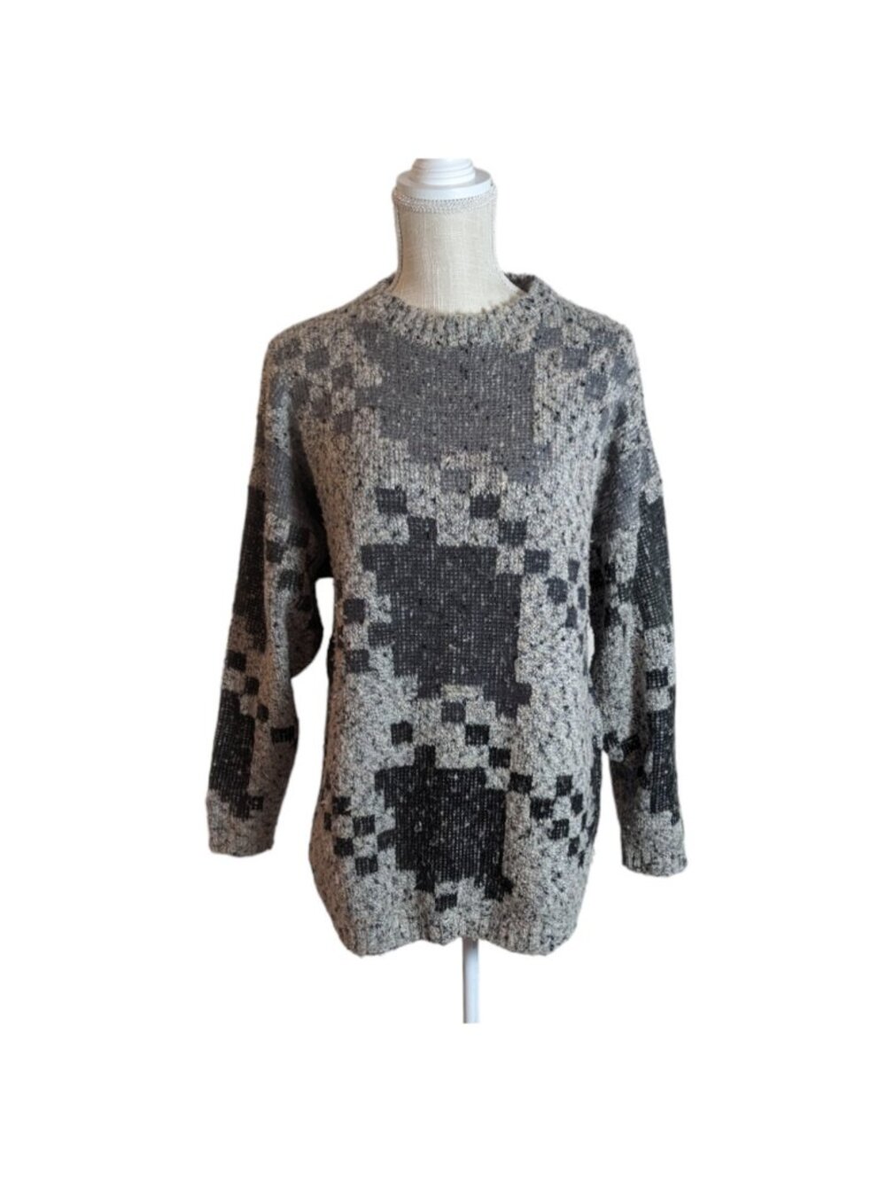 VTG John Meyer Gray Chunky Knit Wool Blend Sweater Large